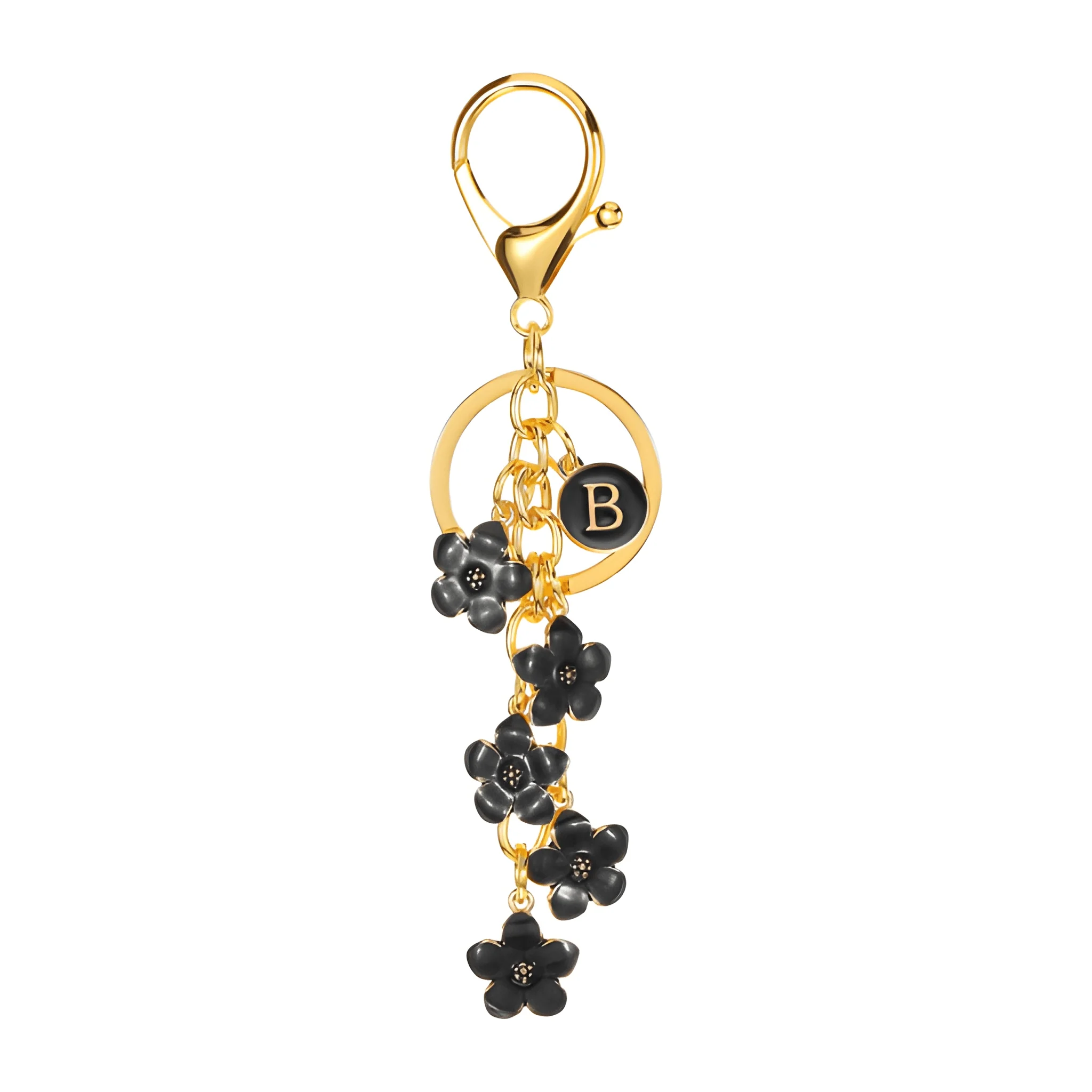 Daisy Flower Initial Letter - Bag Charm (Black) - Image 2